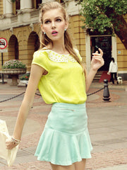sequined cutout collar chiffon shirt
