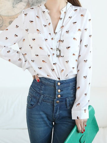 Clearance - puppy v-neck chiffon shirt