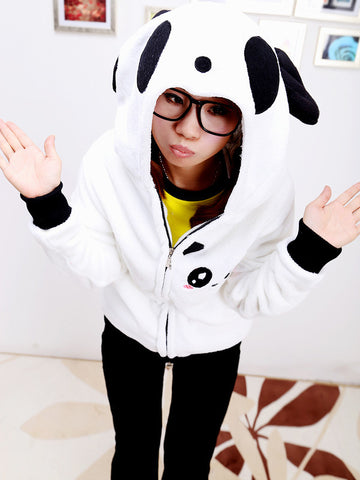 panda hooded plush coat