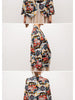 single button floral print chiffon jacket