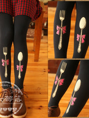 fork and spoon printed tights