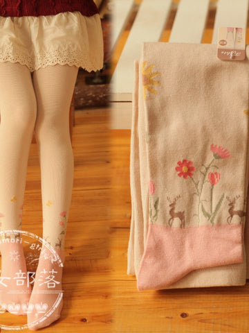 deer and flowers tights