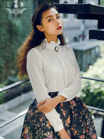 Miss Hepburn retro lace chiffon shirt