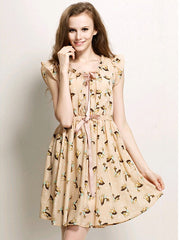 Clearance - snow deer bowknot dress in beige