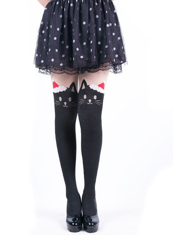 Japanese Kawaii santa cat tattoo tights